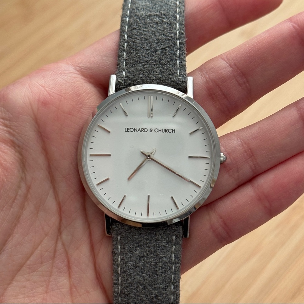 Leonard & Church White Face Grey Strap Watch